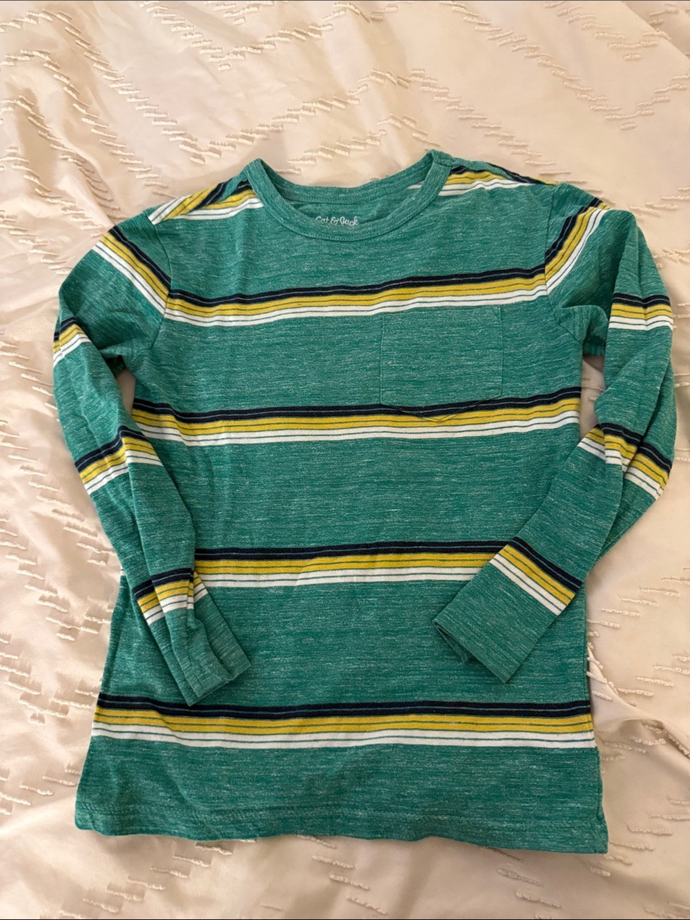 Cat & Jack Green Striped Long Sleeve Tee with Pocket